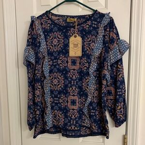 True Craft Women's Navy and Pink Patterned Blouse